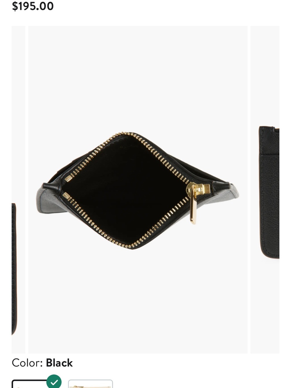 Mansur Gavriel Leather Zip Card Holder (Black with Gold Hardware) - Picture 4 of 5